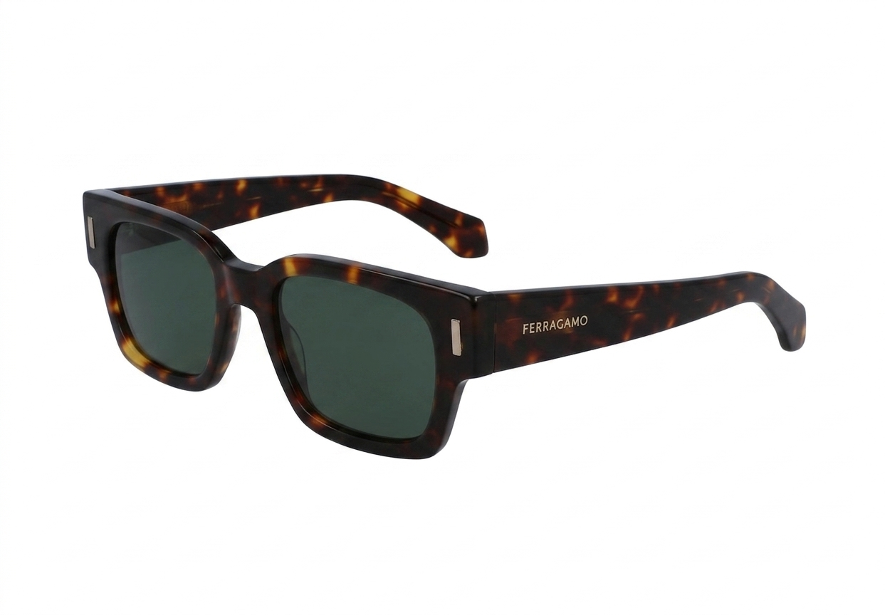 Ferragamo Square Tortoise Sun - Green Lens
