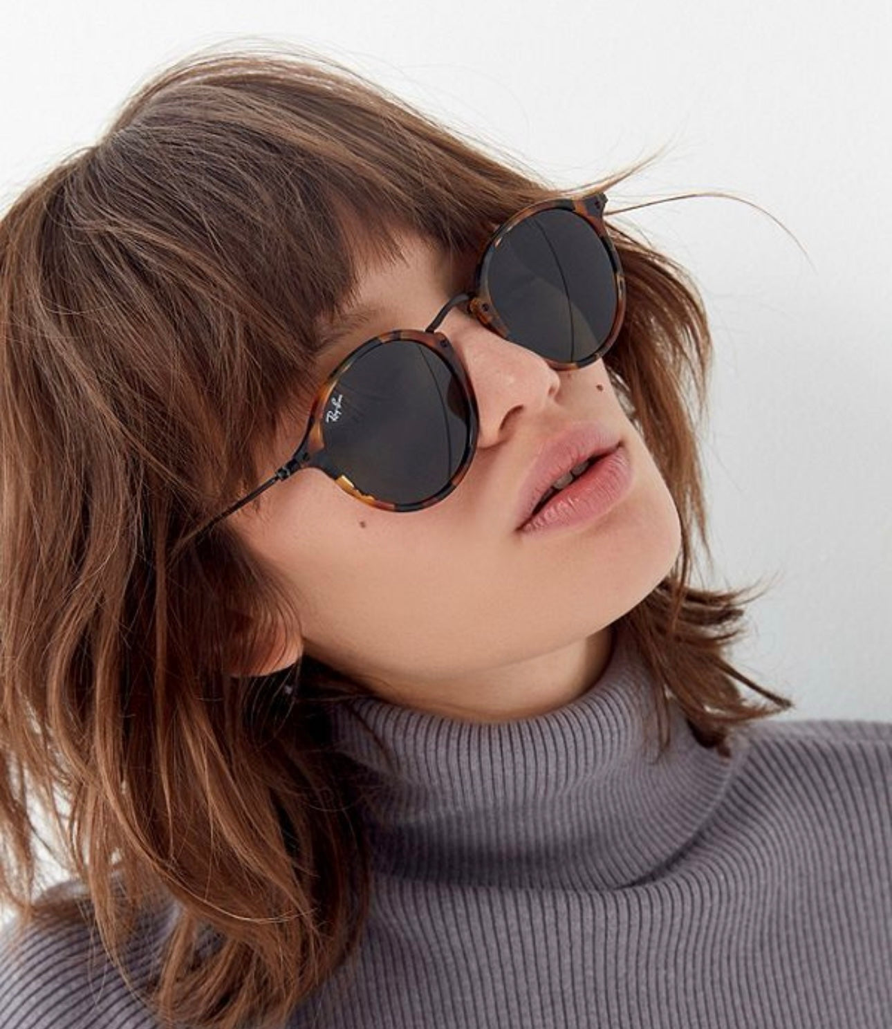Ray Ban Round Fleck Sun - Black Havana
